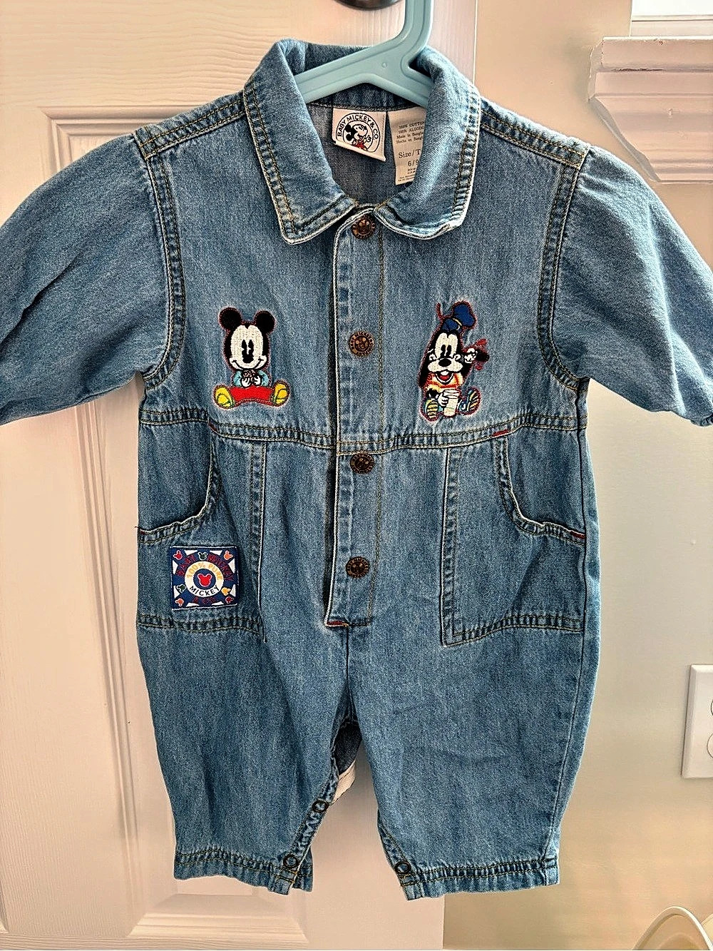Vintage 90s Baby Mickey & Co Denim Coveralls 6/9M.